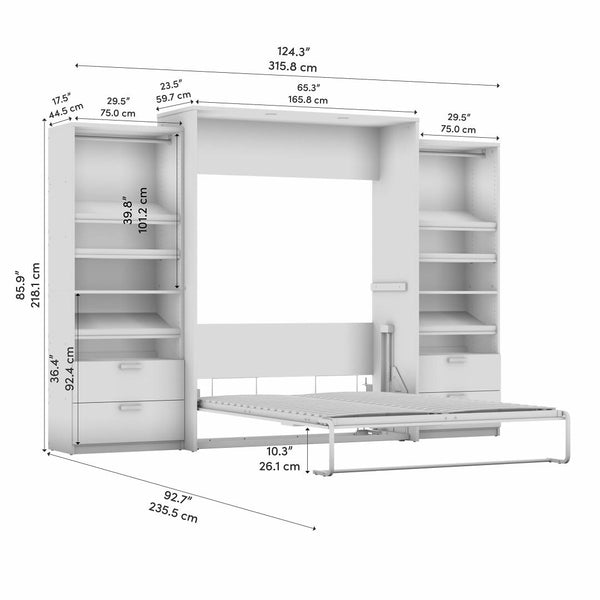 Queen Murphy Bed with 2 Closet Organizers with Drawers (125W)