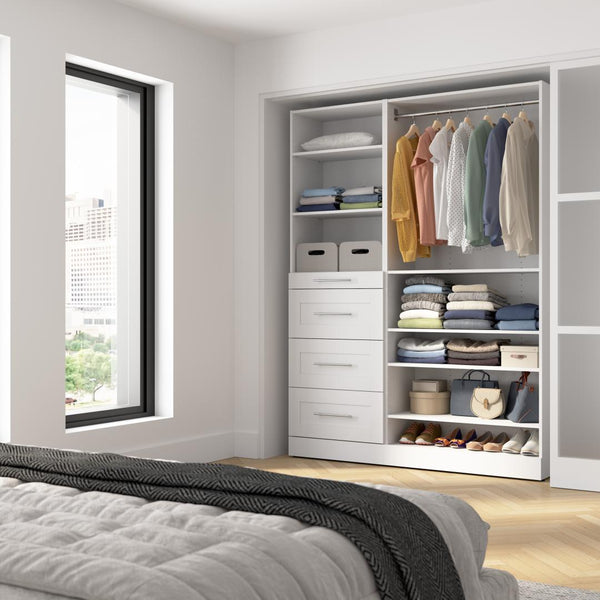 Modular Closet System with Shelves, Drawers & Clothing Rods, Shaker Style, 61W x 16D