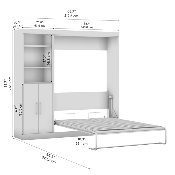 Lit escamotable double et organisateur de garde-robe avec portes (84L)