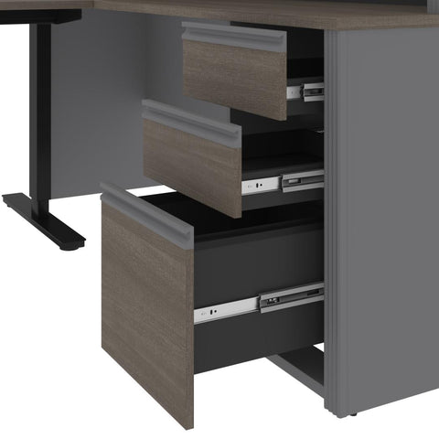 72W L-Shaped Standing Desk with Pedestal and Hutch