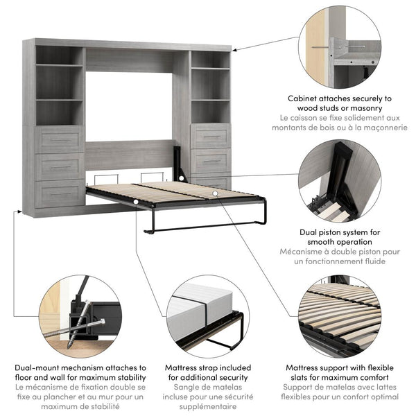 Lit escamotable double et 2 étagères avec tiroirs (109L)