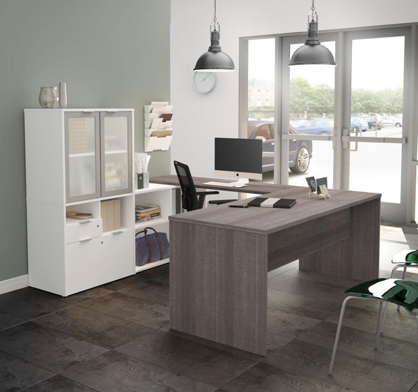 Bureau de direction en U 72L avec huche à portes en verre dépoli