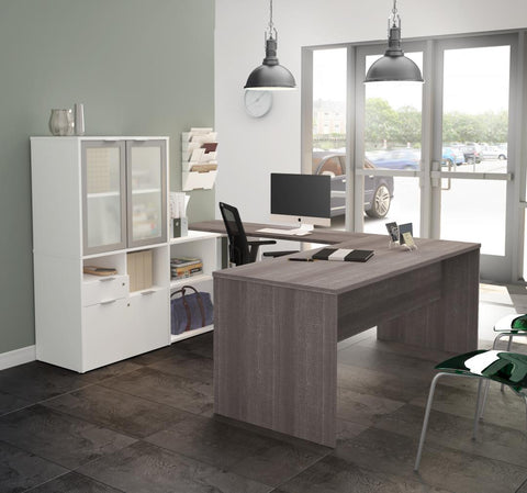 Bureau de direction en U 72L avec huche à portes en verre dépoli