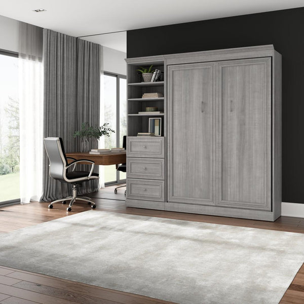 Lit escamotable double et organisateur de garde-robe avec tiroirs (84L)