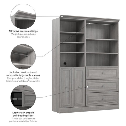 Traditional Closet System with Shelves, Drawers, Clothing Rods & Doors, 61W x 20D