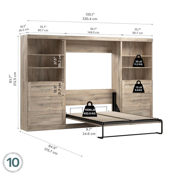 Lit escamotable double et 2 étagères avec tiroirs (131L)