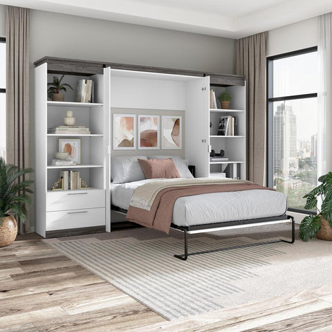 Full Murphy Bed with Shelves and Drawers (120W)