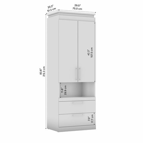 Grande armoire 30L avec portes, tiroirs et tablette coulissante