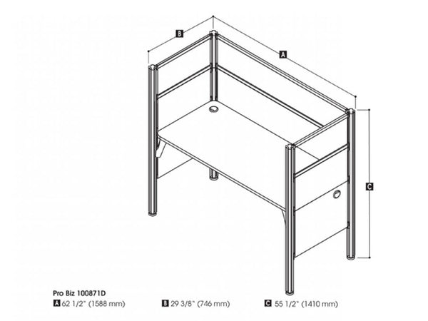 Poste de travail 63L avec babillard rouge et panneaux de confidentialité hauts