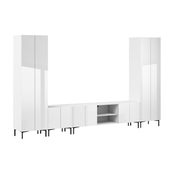 141W Modular Entertainment Center with TV Stand, Storage Cabinet, and Tall Storage Cabinets