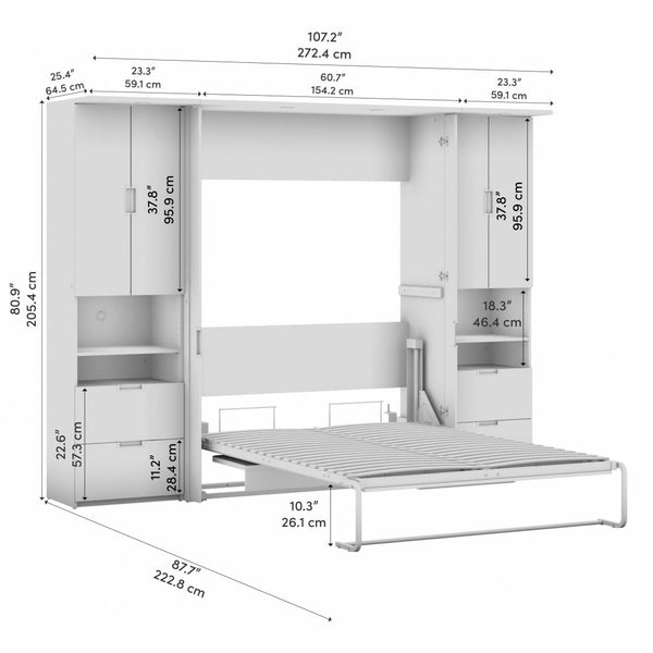 Lit escamotable double avec bureau et 2 armoires (107L)