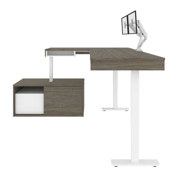 81W L-Shaped Standing Desk with Dual Monitor Arm and Credenza