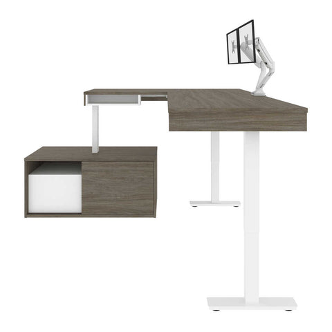 81W L-Shaped Standing Desk with Dual Monitor Arm and Credenza
