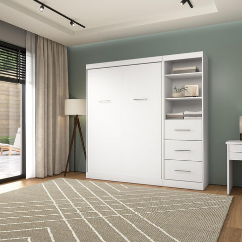 Lit escamotable double et organisateur de garde-robe avec tiroirs (84L)