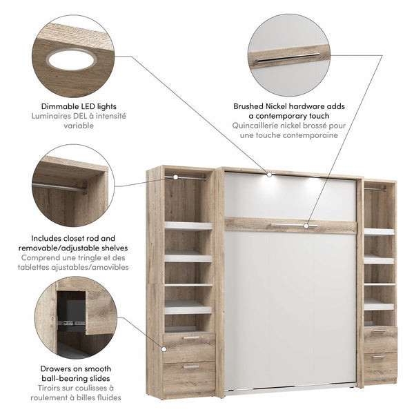 Full Murphy Bed and 2 Narrow Closet Organizers with Drawers (99W)