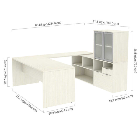 Bureau de direction en U 72L avec huche à portes en verre dépoli