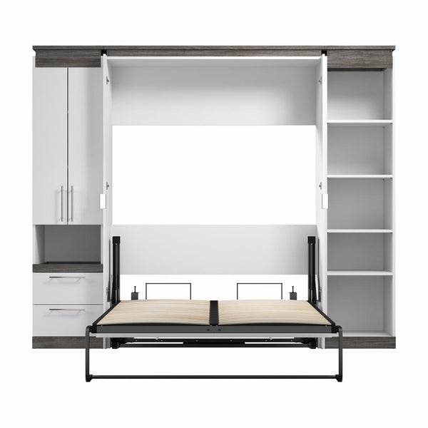 Lit escamotable double avec armoire et tablettes (100L)