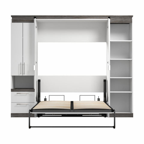 Lit escamotable double avec armoire et tablettes (100L)