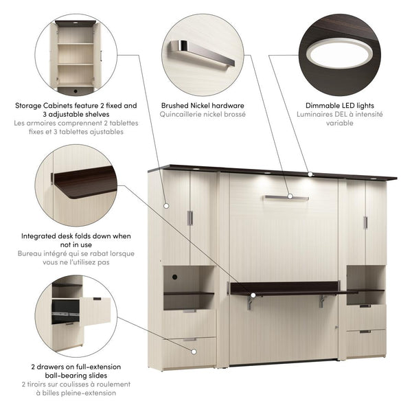 Lit escamotable double avec bureau et 2 armoires (107L)