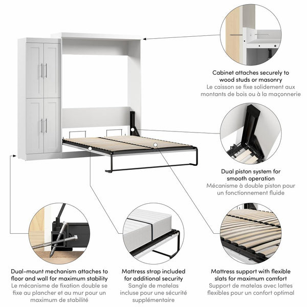 Grand lit escamotable avec organisateur de garde-robe (90L)