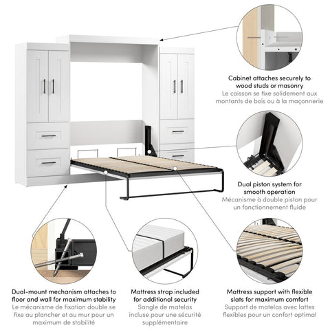 Lit escamotable double avec armoires (110L)