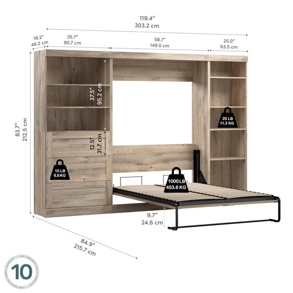 Lit escamotable double avec tablettes et tiroirs (120L)