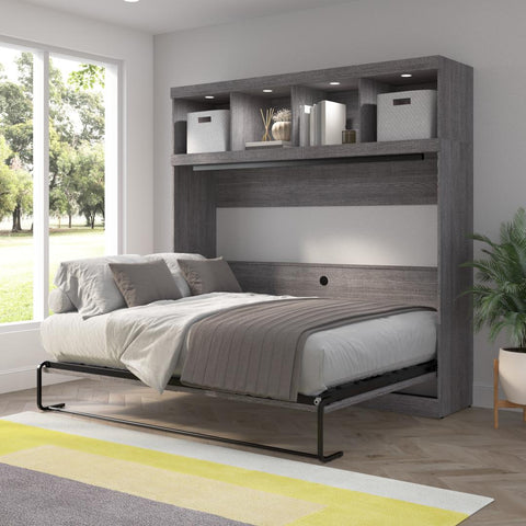 85W Queen Horizontal Murphy Bed with Overhead Storage