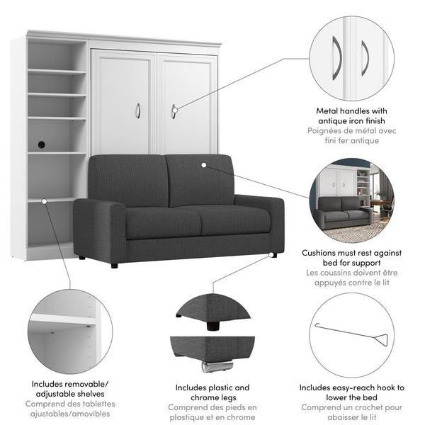 Lit escamotable double avec canapé et organisateur de garde-robe (91L)