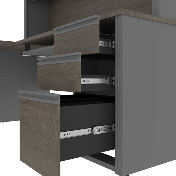 Bureau en L avec deux caissons et une huche