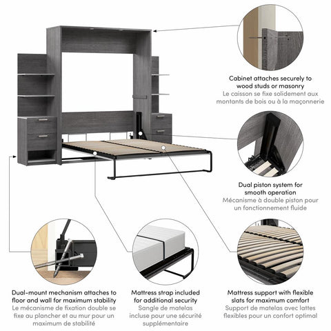 Queen Murphy Bed with Nightstands and Floating Shelves (105W)