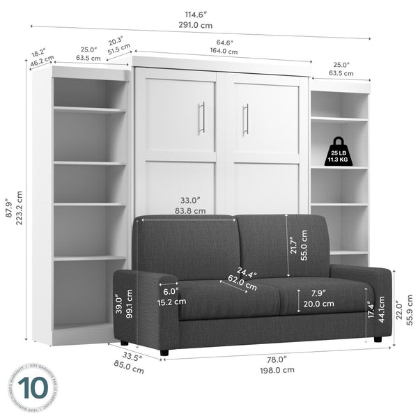 Grand lit escamotable avec canapé et étagères (115L)