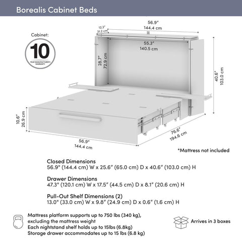 57W Full Murphy Cabinet Bed with Pullout Drawer