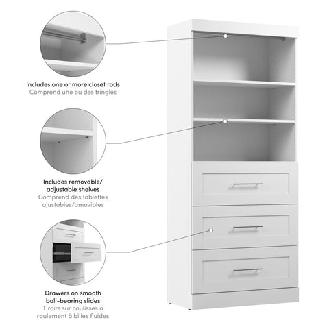 Contemporary Closet System with Drawers, 36W x 19D