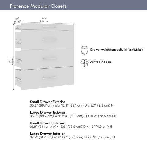 Modular Drawers (4) Set, Slab Style, 36W x 16D