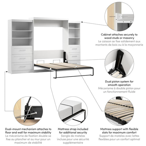 Queen Murphy Bed and 2 Shelving Units with Drawers (126W)
