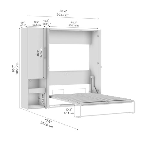 Lit escamotable double et armoire avec tablette coulissante (81L)