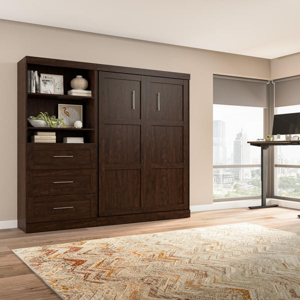 Lit escamotable double et étagère avec tiroirs (95L)