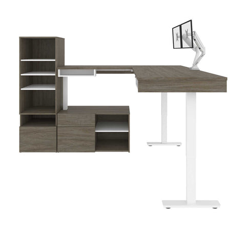 Bureau assis-debout en L 72L avec support double pour moniteurs et rangement