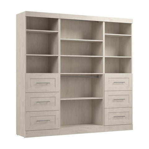 Contemporary Closet System with Shelves, Drawers & Clothing Rods, 86W x 19D