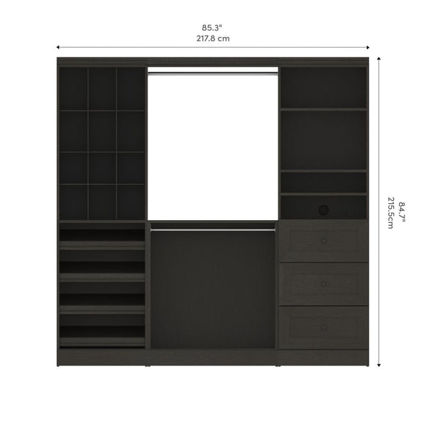 Traditional Closet System with Shelves, Drawers, Shoe Racks, Clothing Rods & Cubies, 86W x 20D