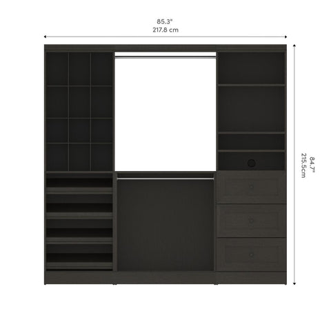 Traditional Closet System with Shelves, Drawers, Shoe Racks, Clothing Rods & Cubies, 86W x 20D