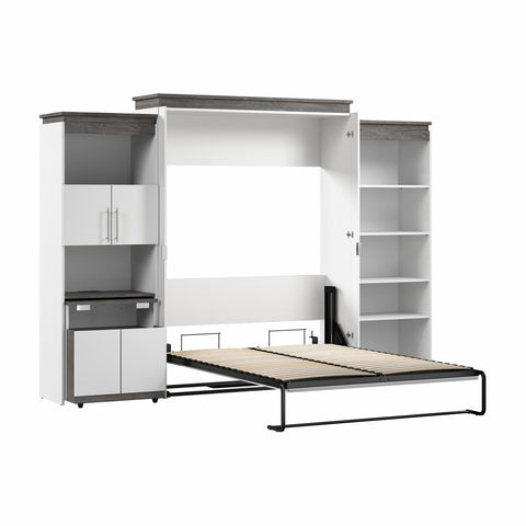 Grand lit escamotable avec tablettes et armoire avec bureau rétractable (126L)