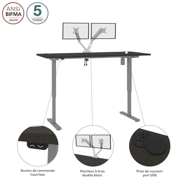 72W x 30D Standing Desk with Dual Monitor Arm