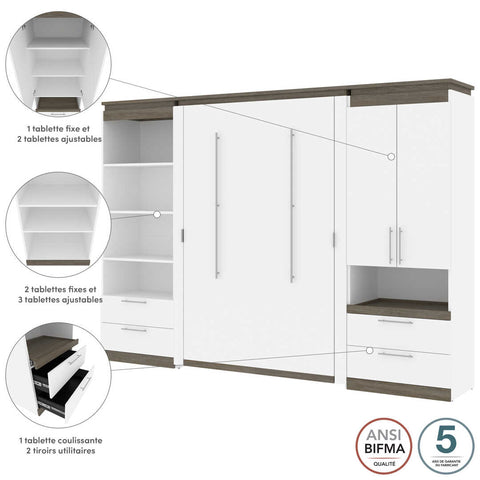 Lit escamotable deux places (double) et rangement multifonctionnel avec tiroirs (119L)