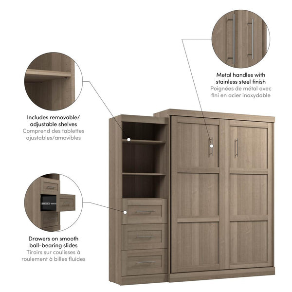 Queen Murphy Bed and Shelving Unit with Drawers (90W)