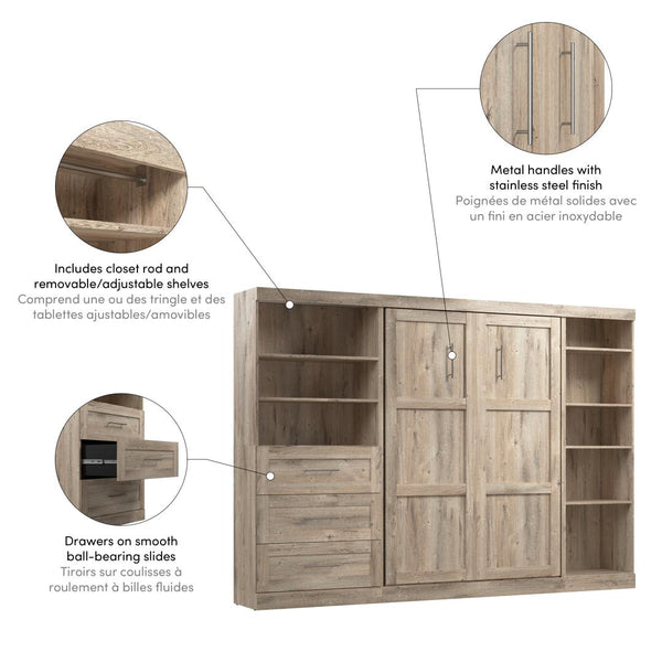 Lit escamotable double avec tablettes et tiroirs (120L)