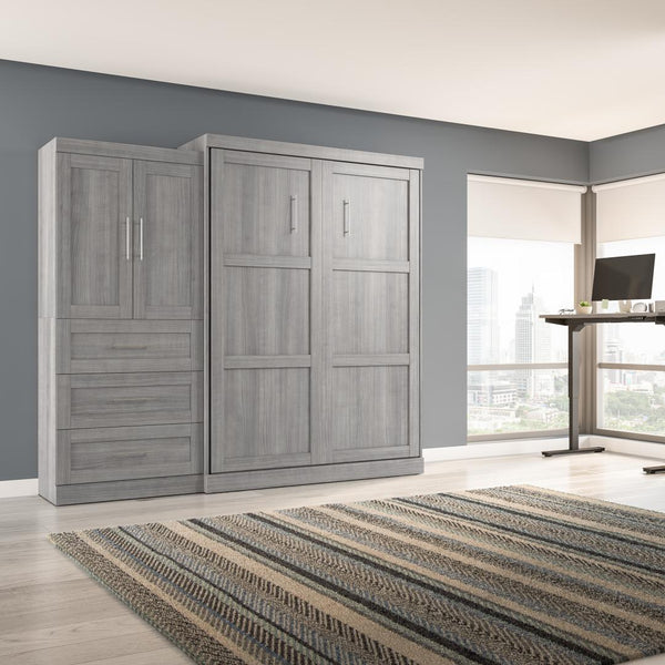 Queen Murphy Bed and Storage Cabinet with Drawers (101W)