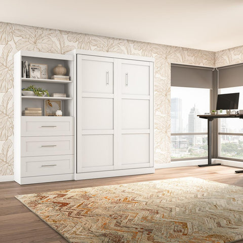 Queen Murphy Bed and Shelving Unit with Drawers (101W)