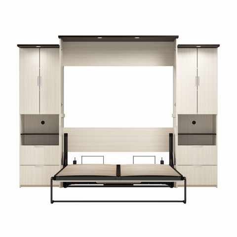 114W Queen Murphy Bed with Desk and 2 Storage Cabinets