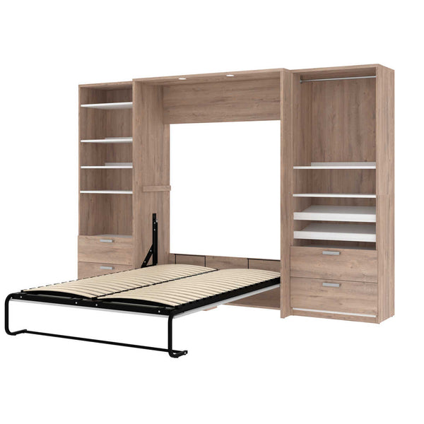 Lit escamotable double avec 2 organisateurs de garde-robe avec tiroirs (119L)